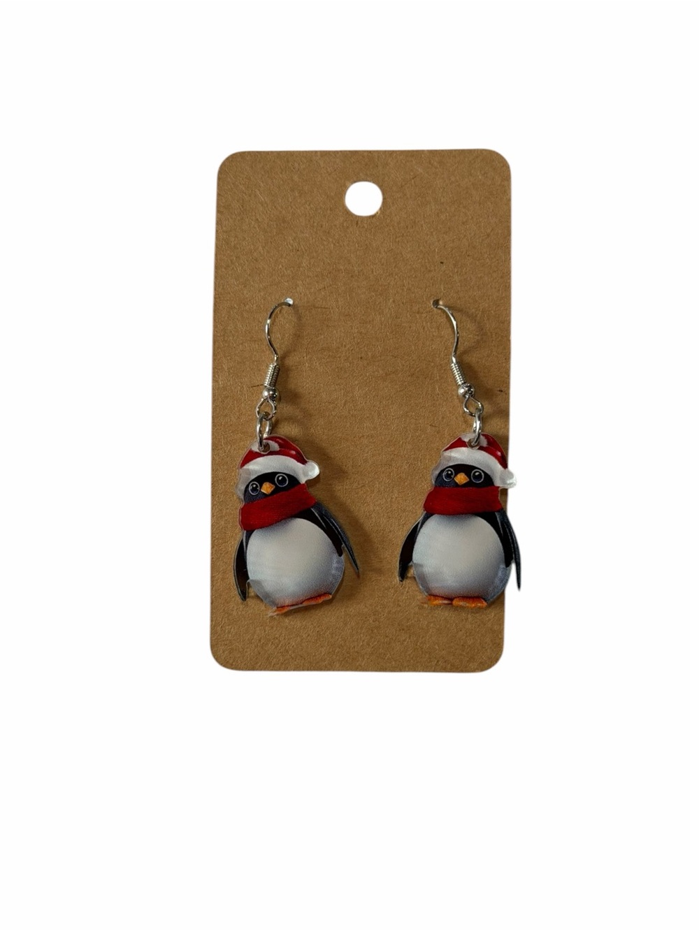 Holiday Penguin Drop Earrings in Red Scarf